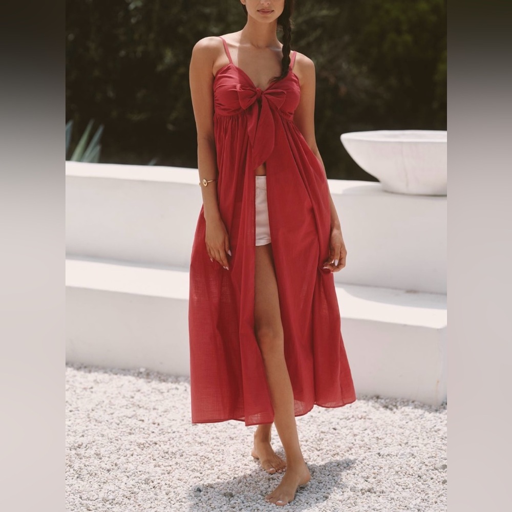 🟠NWT CELANDINE by ANTHROPOLOGIE Flowy Cape Maxi Dress in Muted Strawberry LG